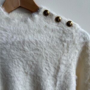 Banana Republic White Mohair Sweater with Gold Accents Size XS